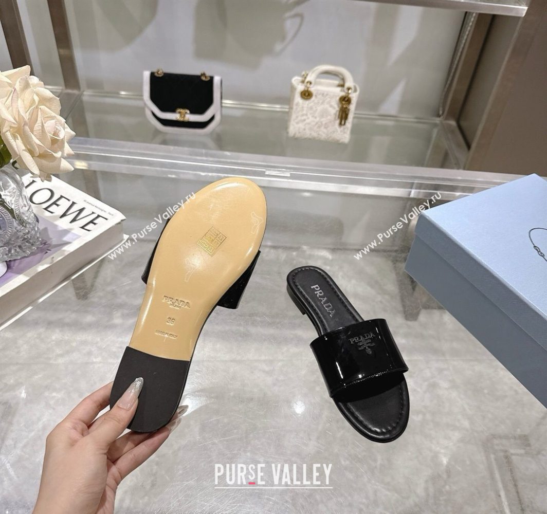 Prada Patent leather flat slides sandal Black 2025 PR060308 (MD-250603066)