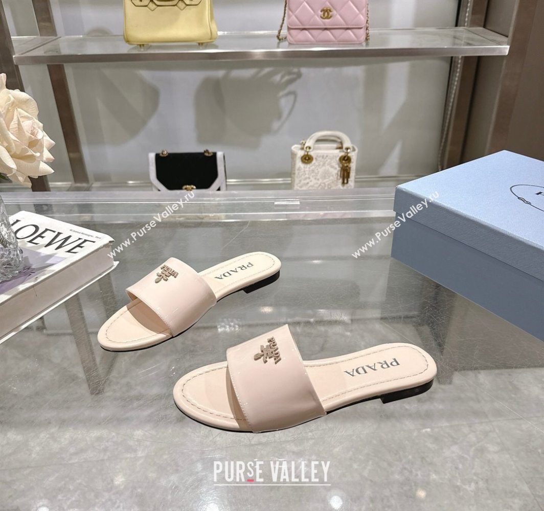 Prada Patent leather flat slides sandal Nude Pink 2025 PR060308 (MD-250603069)