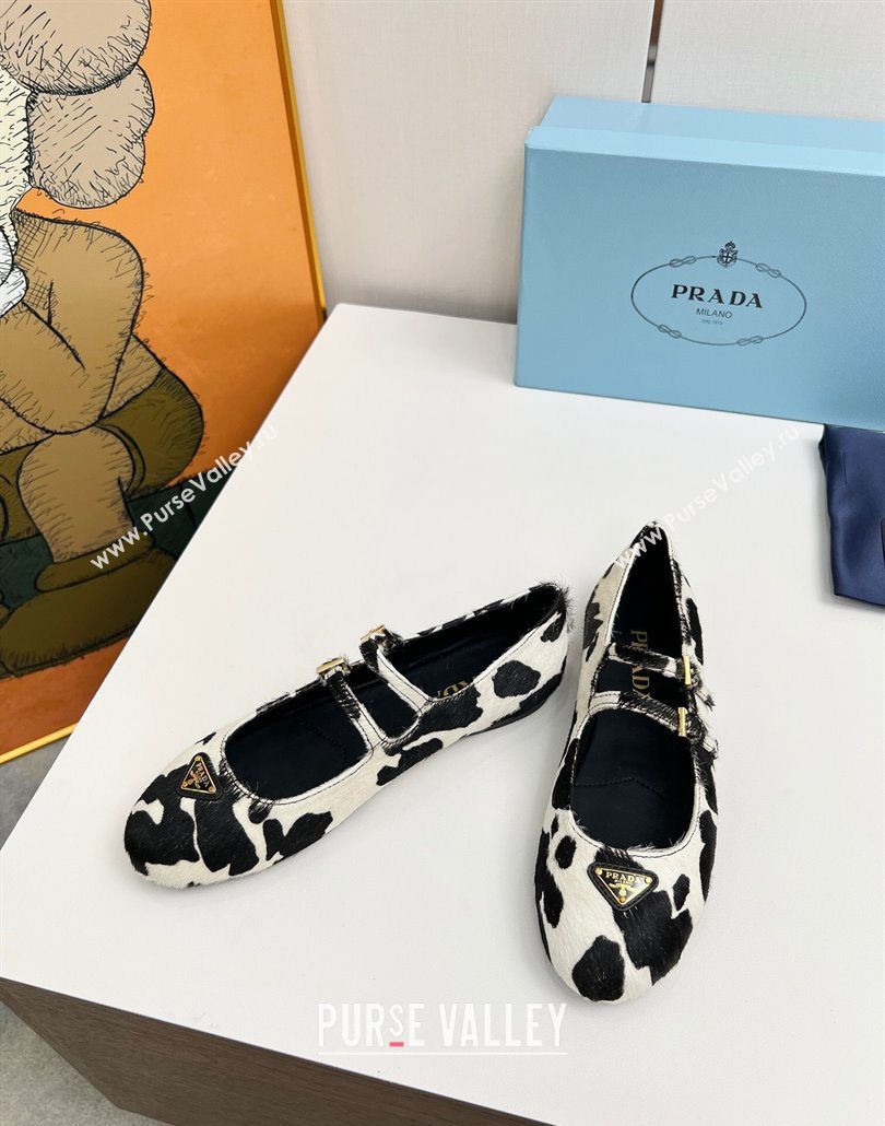 Prada Printed mohair ballerinas flat White/Black 2025 1F794N (MD-250603054)