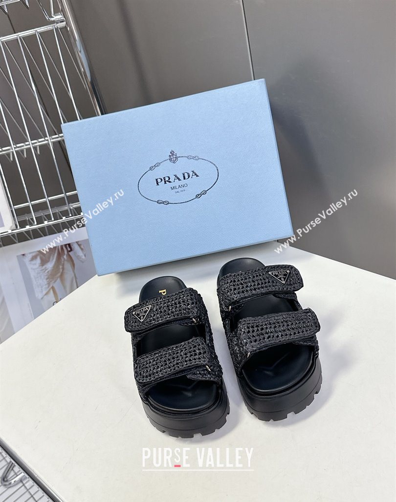 Prada Crochet platform slides sandal 4.5cm Black 2025 PR053001 (MD-250530004)