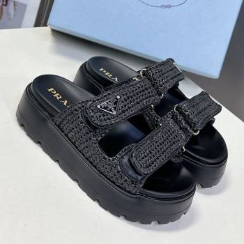 Prada Crochet platform slides sandal 4.5cm Black 2025 PR053001 (MD-250530004)