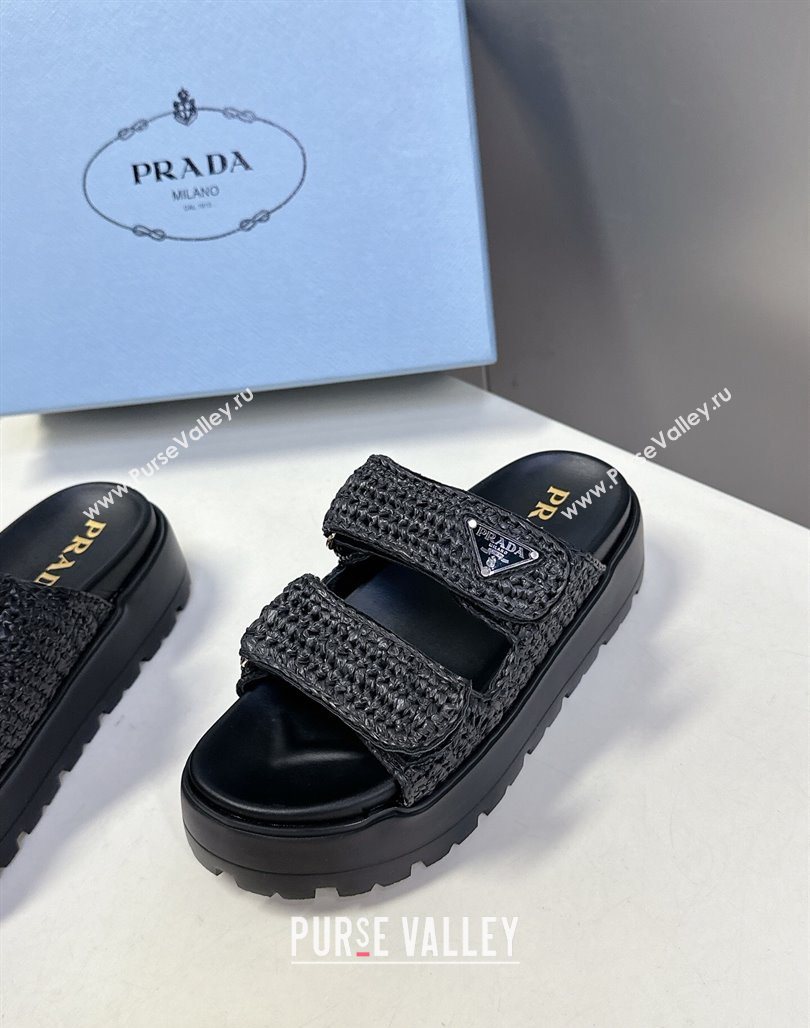Prada Crochet platform slides sandal 4.5cm Black 2025 PR053001 (MD-250530004)