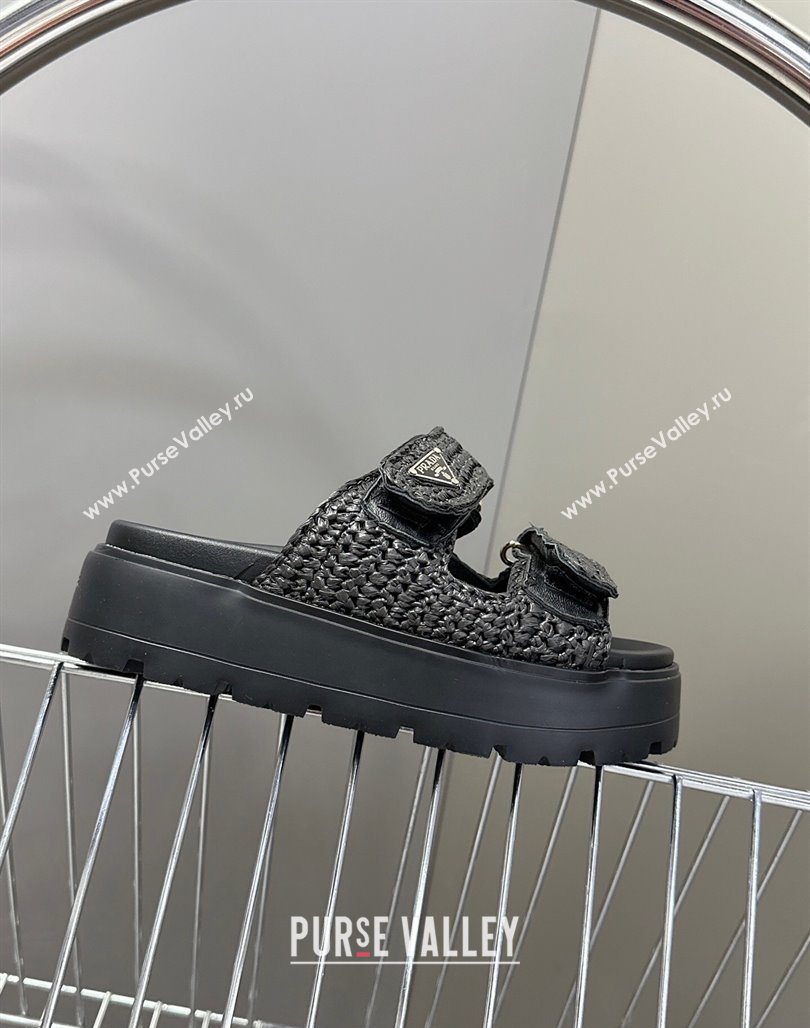 Prada Crochet platform slides sandal 4.5cm Black 2025 PR053001 (MD-250530004)
