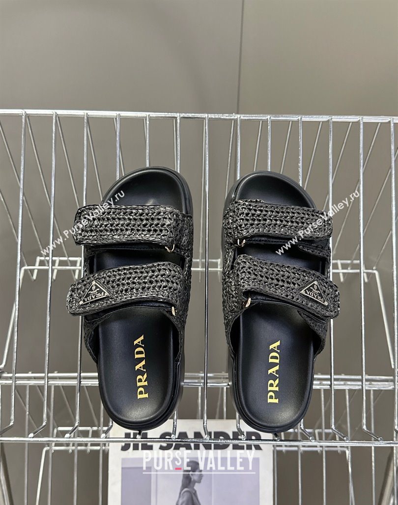 Prada Crochet platform slides sandal 4.5cm Black 2025 PR053001 (MD-250530004)