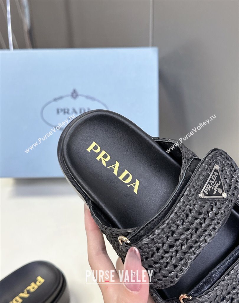 Prada Crochet platform slides sandal 4.5cm Black 2025 PR053001 (MD-250530004)