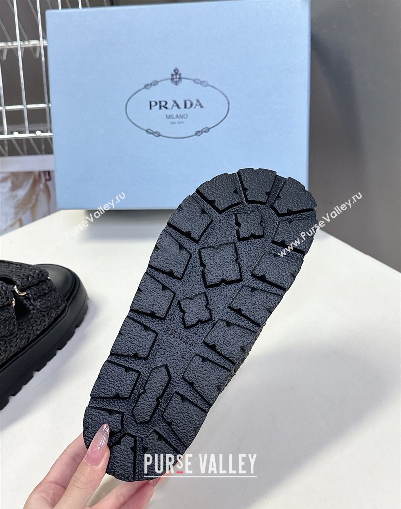 Prada Crochet platform slides sandal 4.5cm Black 2025 PR053001 (MD-250530004)