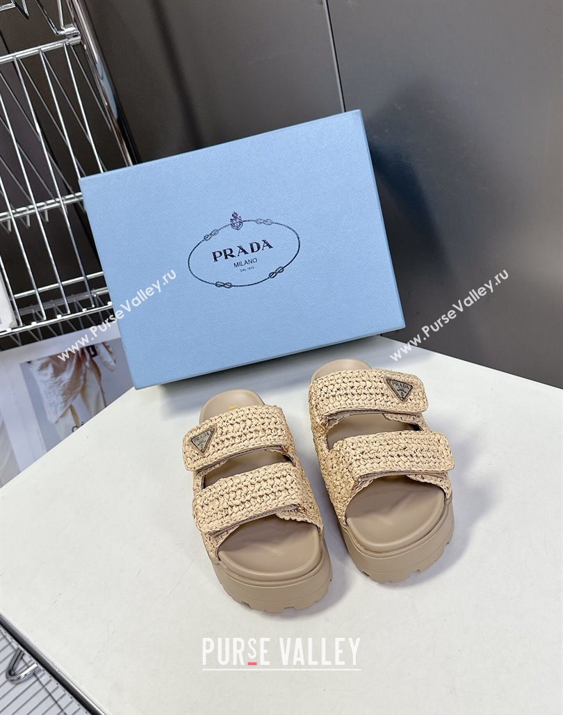 Prada Crochet platform slides sandal 4.5cm Beige 2025 PR053002 (MD-250530005)