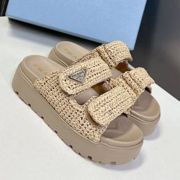 Prada Crochet platform slides sandal 4.5cm Beige 2025 PR053002 (MD-250530005)