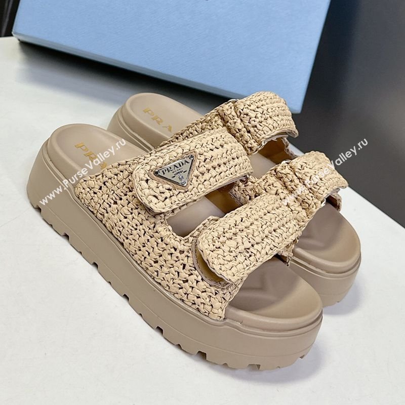 Prada Crochet platform slides sandal 4.5cm Beige 2025 PR053002 (MD-250530005)