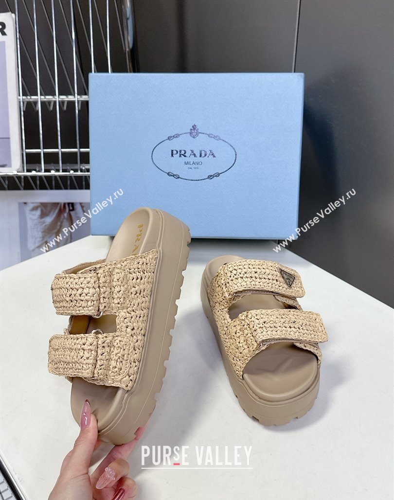 Prada Crochet platform slides sandal 4.5cm Beige 2025 PR053002 (MD-250530005)