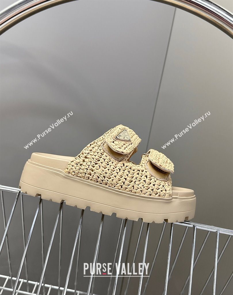 Prada Crochet platform slides sandal 4.5cm Beige 2025 PR053002 (MD-250530005)
