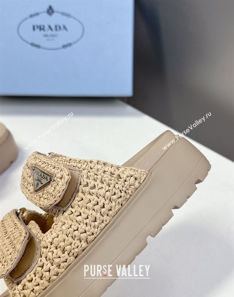 Prada Crochet platform slides sandal 4.5cm Beige 2025 PR053002 (MD-250530005)