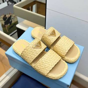 Prada Raffia straw flat slides sandal Beige Yellow 2025 1XX749 (MD-250603061)