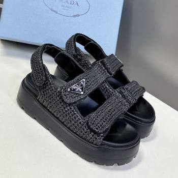 Prada Crochet platform sandals 4.5cm Black 2025 PR053001 (MD-250530007)