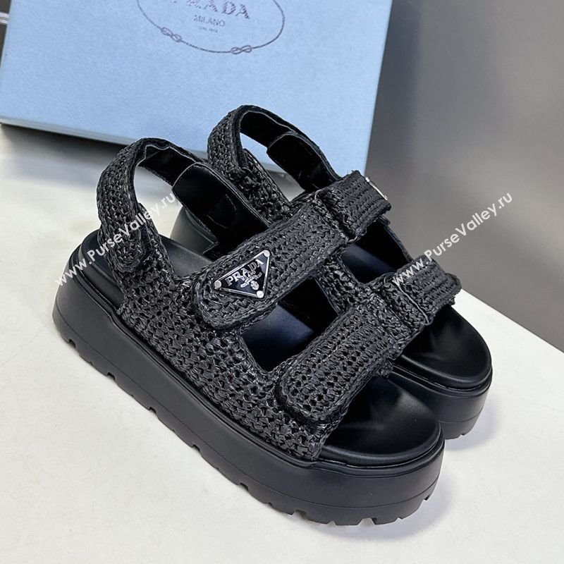 Prada Crochet platform sandals 4.5cm Black 2025 PR053001 (MD-250530007)