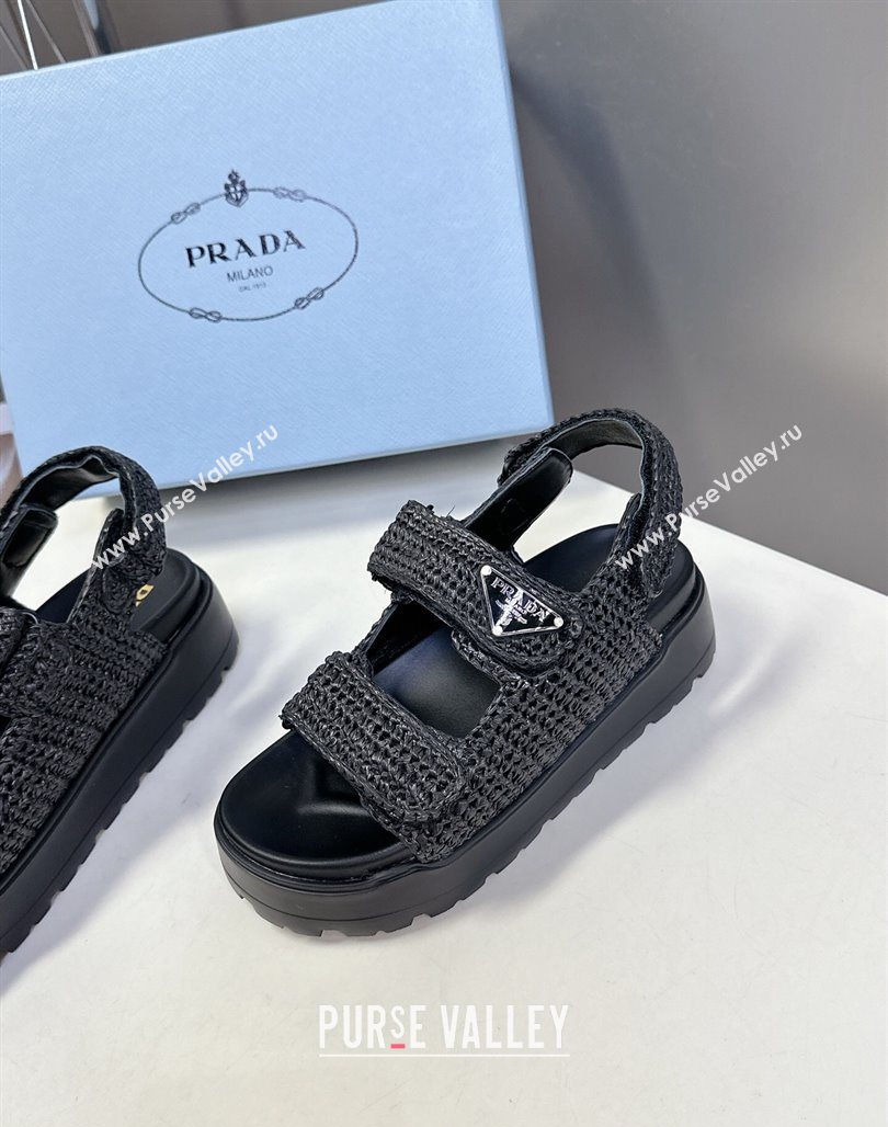 Prada Crochet platform sandals 4.5cm Black 2025 PR053001 (MD-250530007)