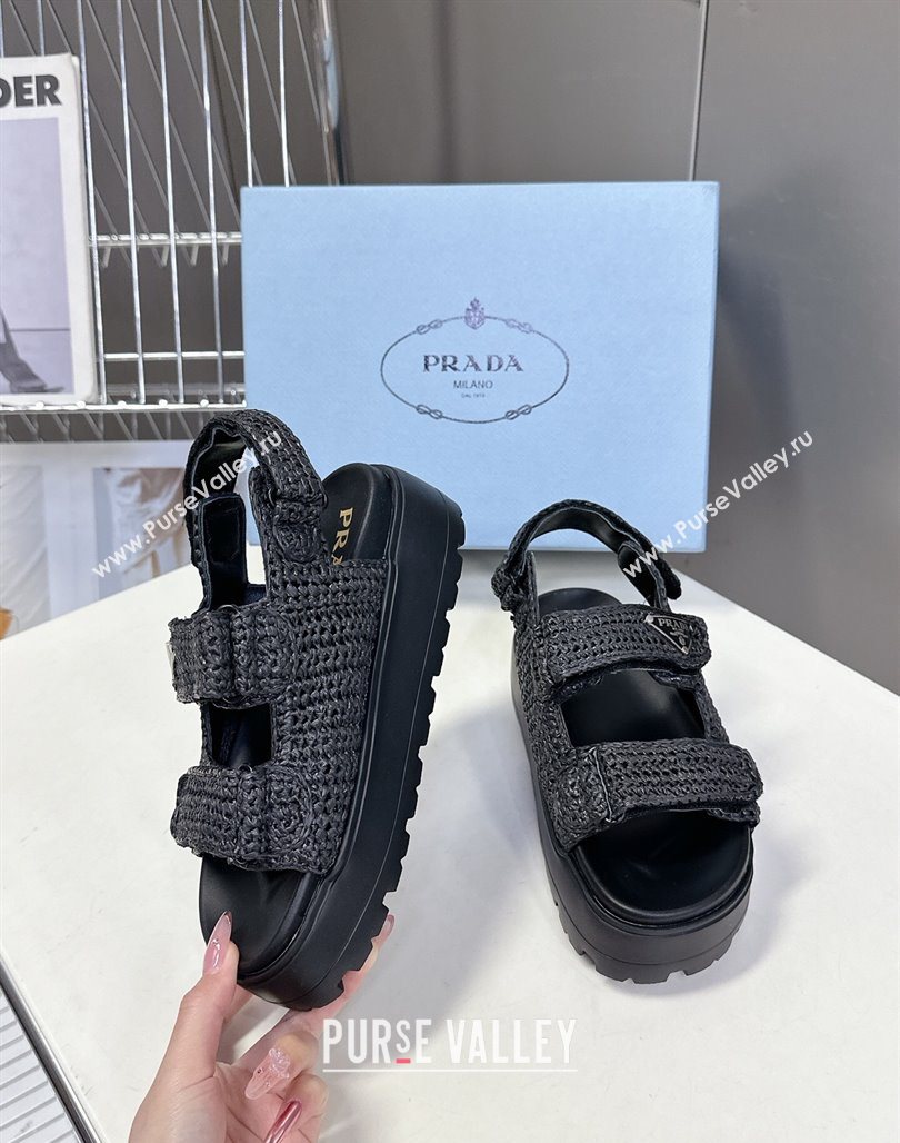 Prada Crochet platform sandals 4.5cm Black 2025 PR053001 (MD-250530007)