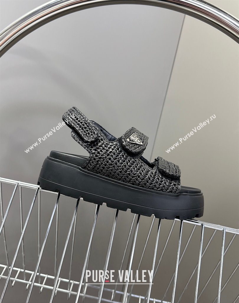 Prada Crochet platform sandals 4.5cm Black 2025 PR053001 (MD-250530007)