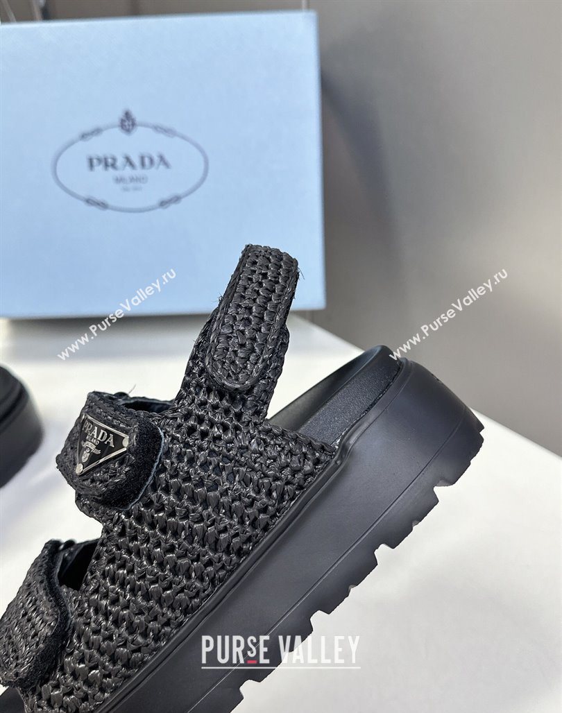 Prada Crochet platform sandals 4.5cm Black 2025 PR053001 (MD-250530007)