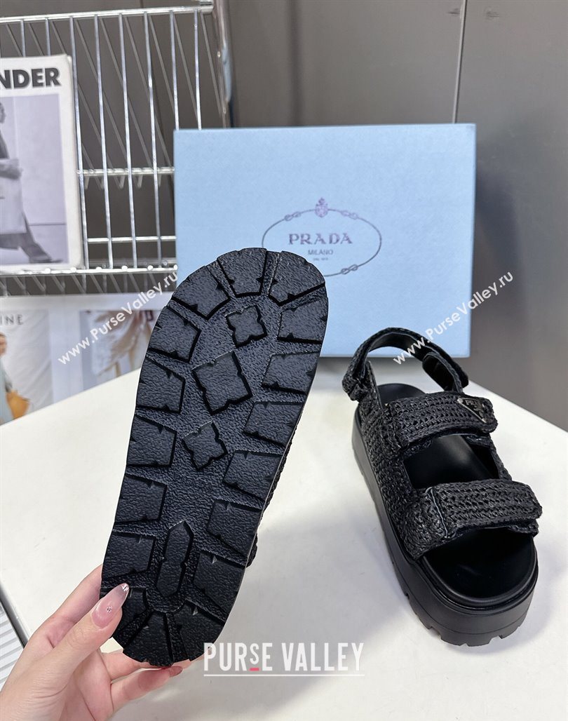 Prada Crochet platform sandals 4.5cm Black 2025 PR053001 (MD-250530007)