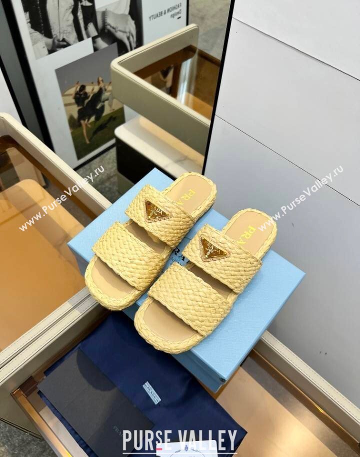 Prada Raffia straw flat slides sandal Beige Yellow 2025 1XX749 (MD-250603061)