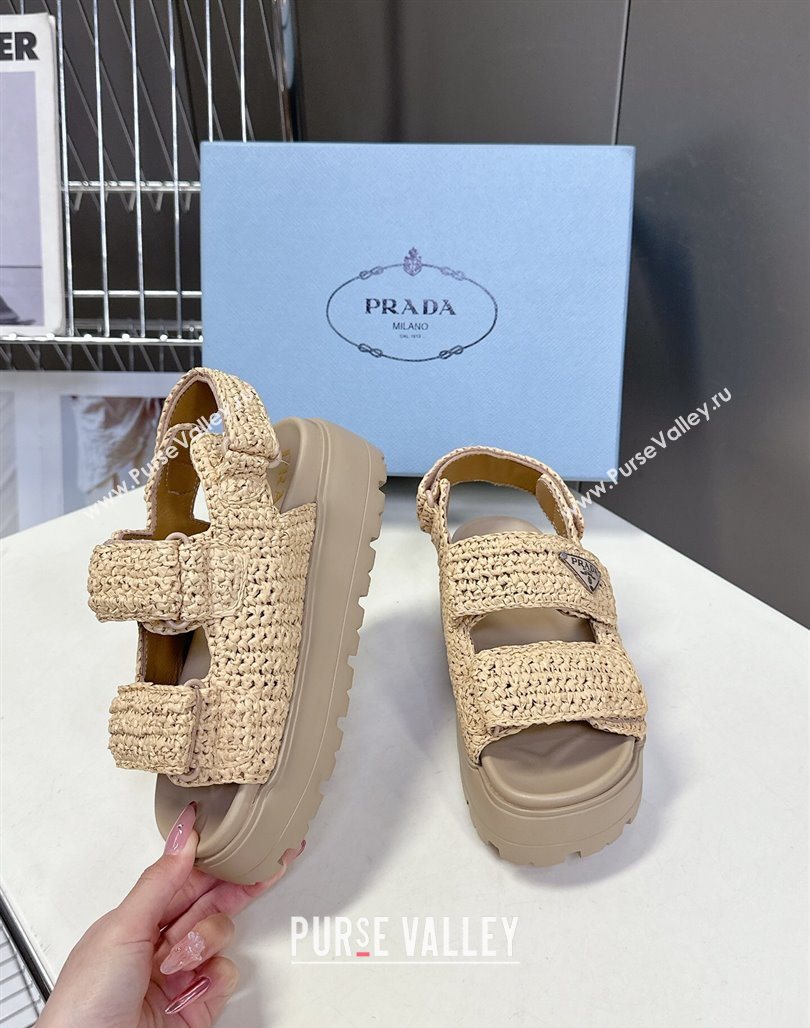Prada Crochet platform sandals 4.5cm Beige 2025 PR053001 (MD-250530009)