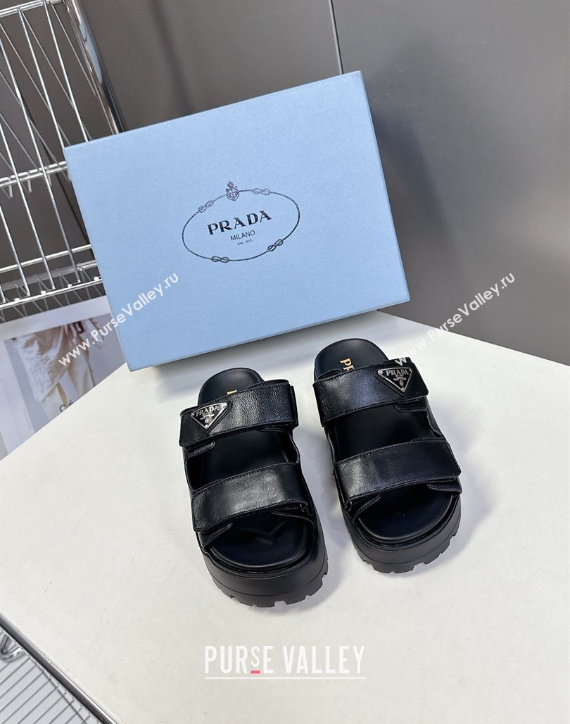 Prada Leather platform sandals 4.5cm Black 2025 PR053001 (MD-250530010)