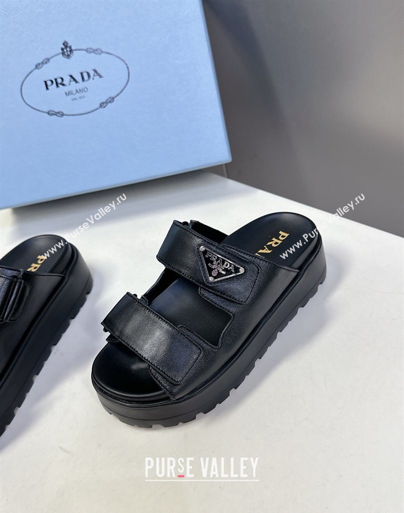 Prada Leather platform sandals 4.5cm Black 2025 PR053001 (MD-250530010)