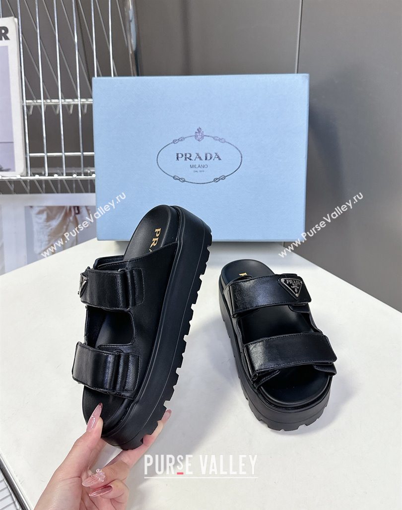 Prada Leather platform sandals 4.5cm Black 2025 PR053001 (MD-250530010)