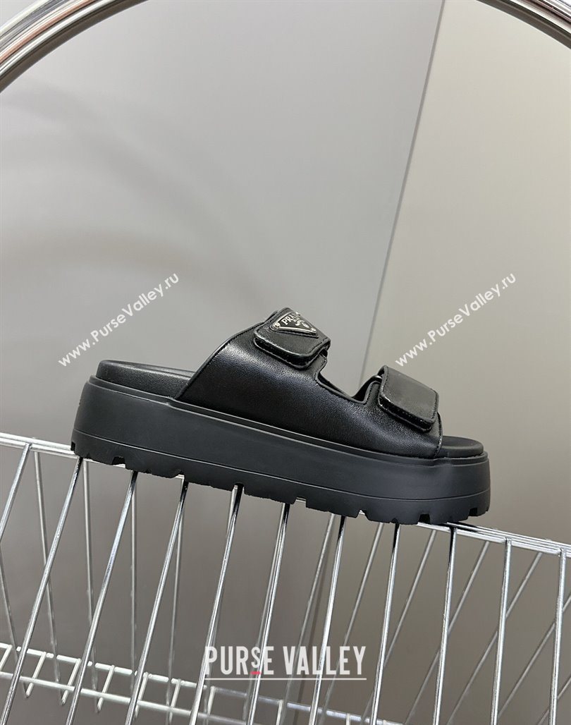 Prada Leather platform sandals 4.5cm Black 2025 PR053001 (MD-250530010)