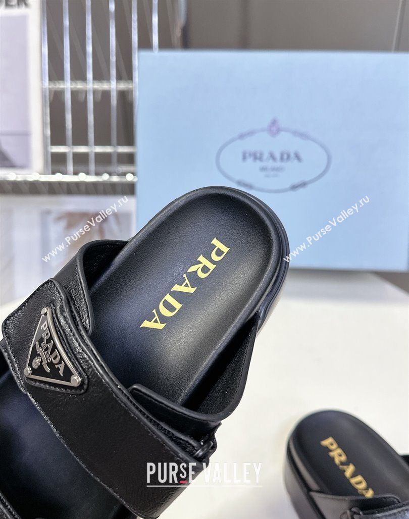 Prada Leather platform sandals 4.5cm Black 2025 PR053001 (MD-250530010)