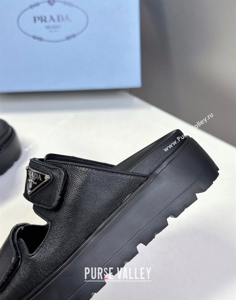 Prada Leather platform sandals 4.5cm Black 2025 PR053001 (MD-250530010)