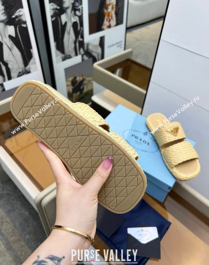 Prada Raffia straw flat slides sandal Beige Yellow 2025 1XX749 (MD-250603061)