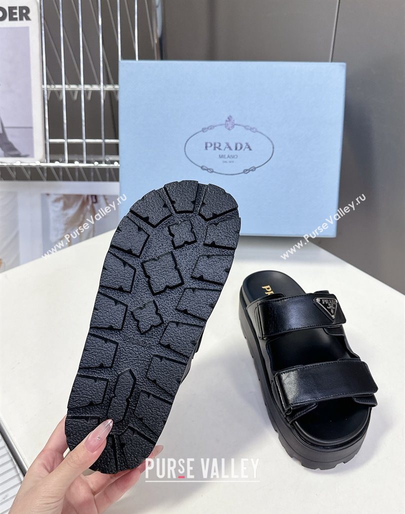 Prada Leather platform sandals 4.5cm Black 2025 PR053001 (MD-250530010)