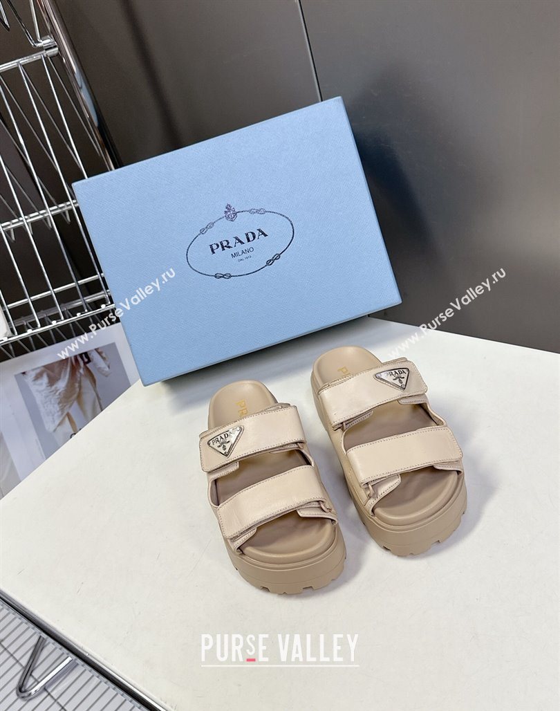 Prada Leather platform sandals 4.5cm Beige 2025 PR053001 (MD-250530011)