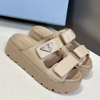 Prada Leather platform sandals 4.5cm Beige 2025 PR053001 (MD-250530011)