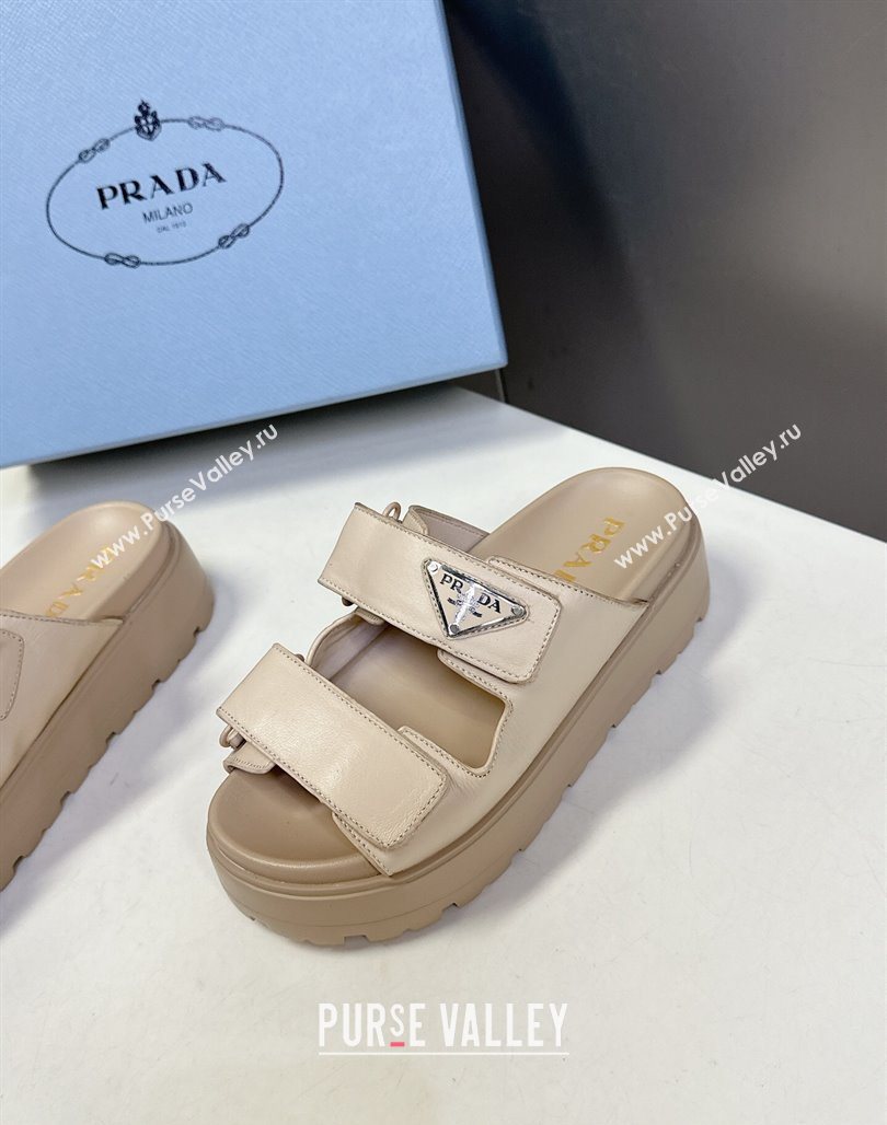 Prada Leather platform sandals 4.5cm Beige 2025 PR053001 (MD-250530011)