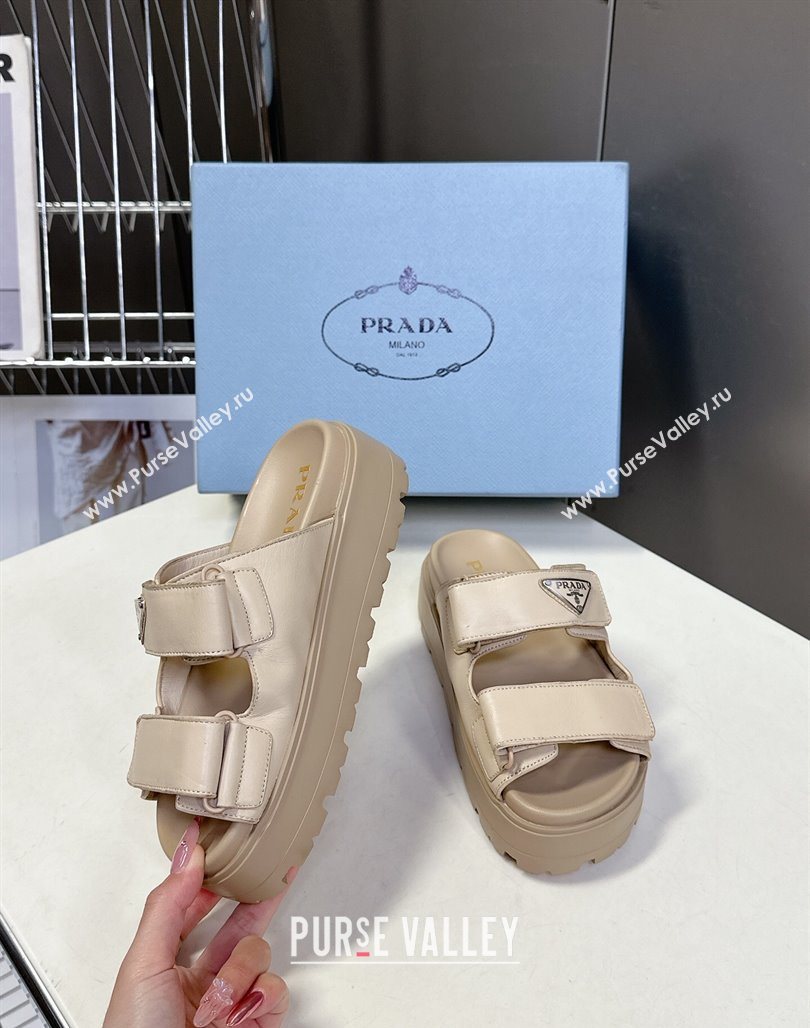 Prada Leather platform sandals 4.5cm Beige 2025 PR053001 (MD-250530011)