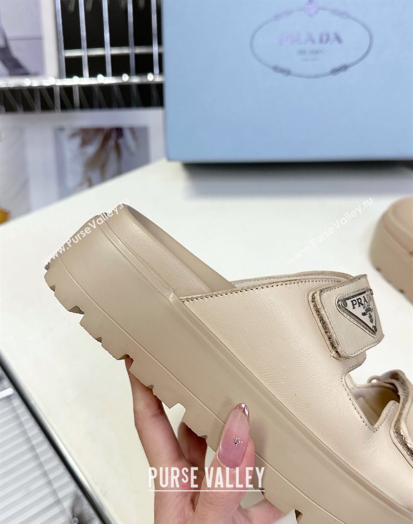 Prada Leather platform sandals 4.5cm Beige 2025 PR053001 (MD-250530011)