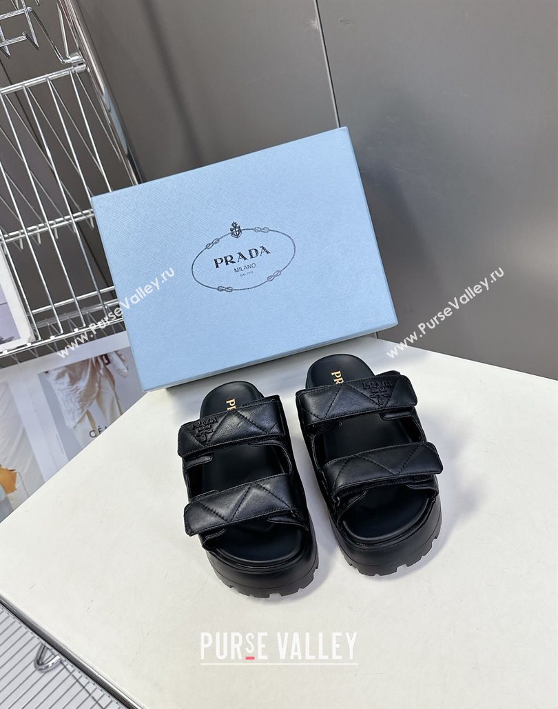 Prada Padded nappa leather platform slides sandal 4.5cm Black 2025 1XZ775 (MD-250530013)