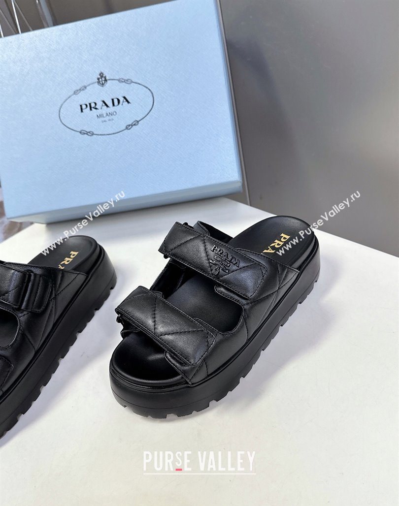 Prada Padded nappa leather platform slides sandal 4.5cm Black 2025 1XZ775 (MD-250530013)