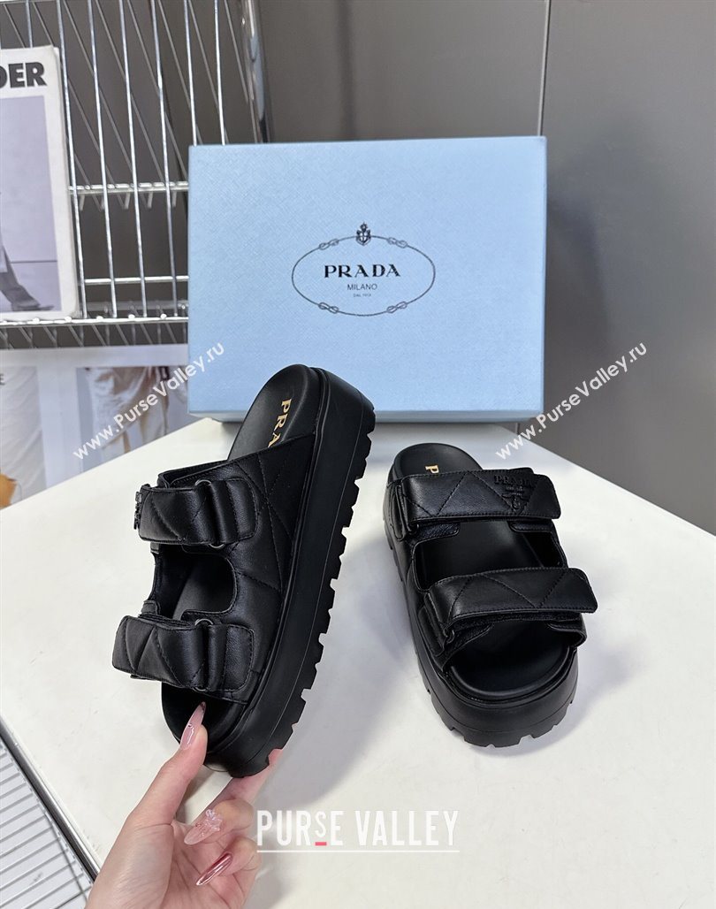 Prada Padded nappa leather platform slides sandal 4.5cm Black 2025 1XZ775 (MD-250530013)