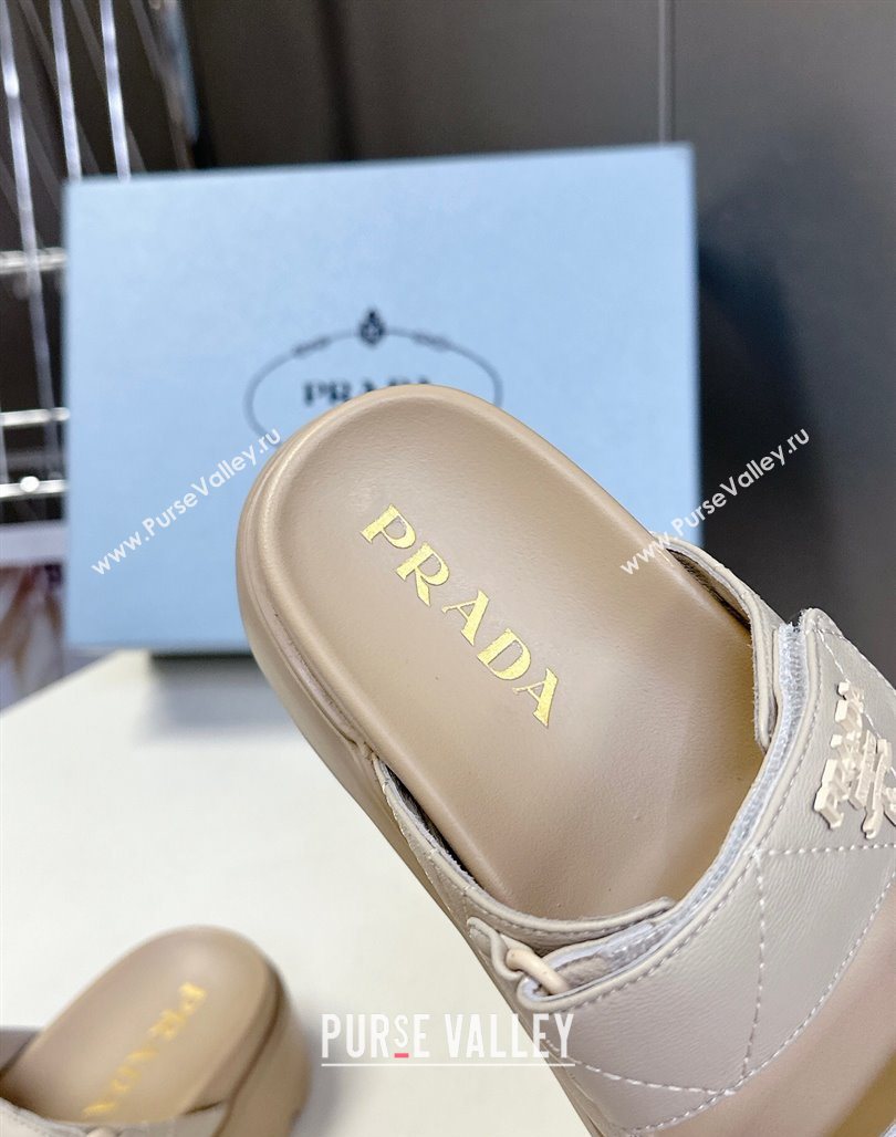Prada Padded nappa leather platform slides sandal 4.5cm Beige 2025 1XZ775 (MD-250530014)