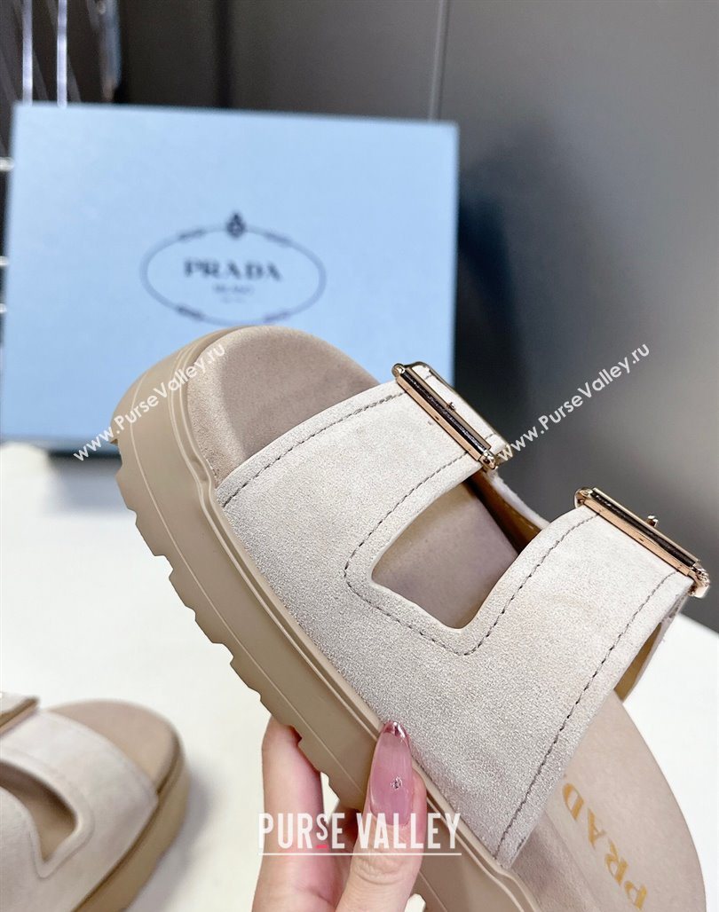 Prada Suede Platform strap slides sandal 4.5cm with buckle Light Beige 2025 1XX692 (MD-250530016)