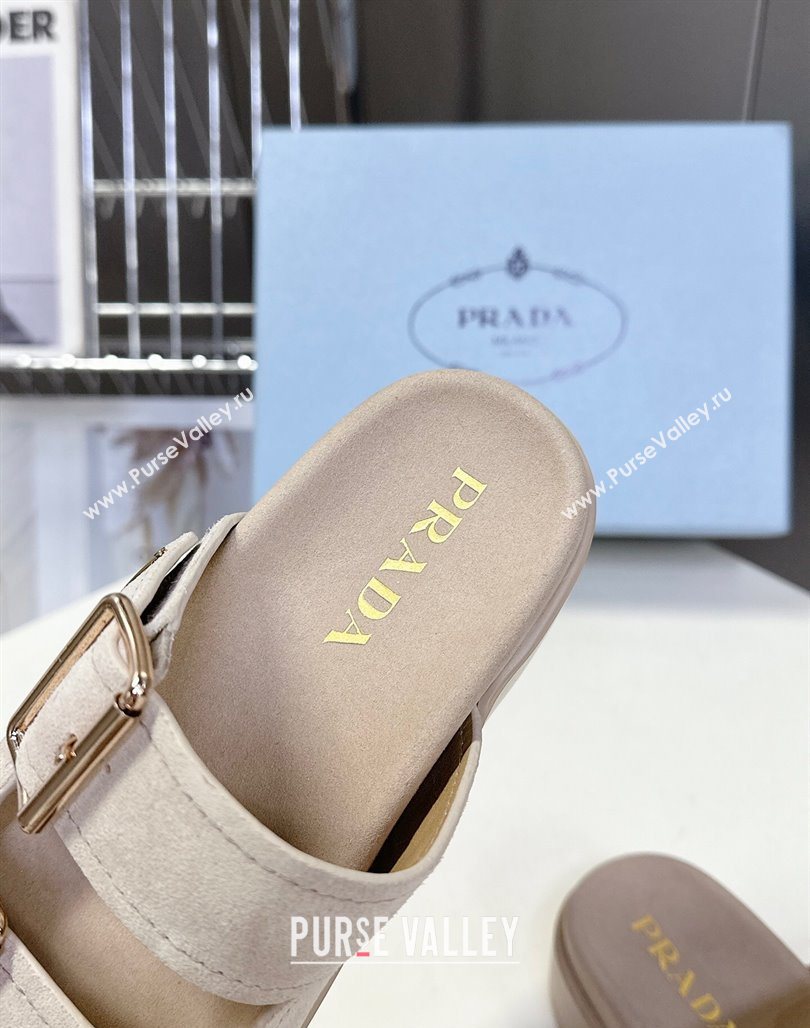 Prada Suede Platform strap slides sandal 4.5cm with buckle Light Beige 2025 1XX692 (MD-250530016)