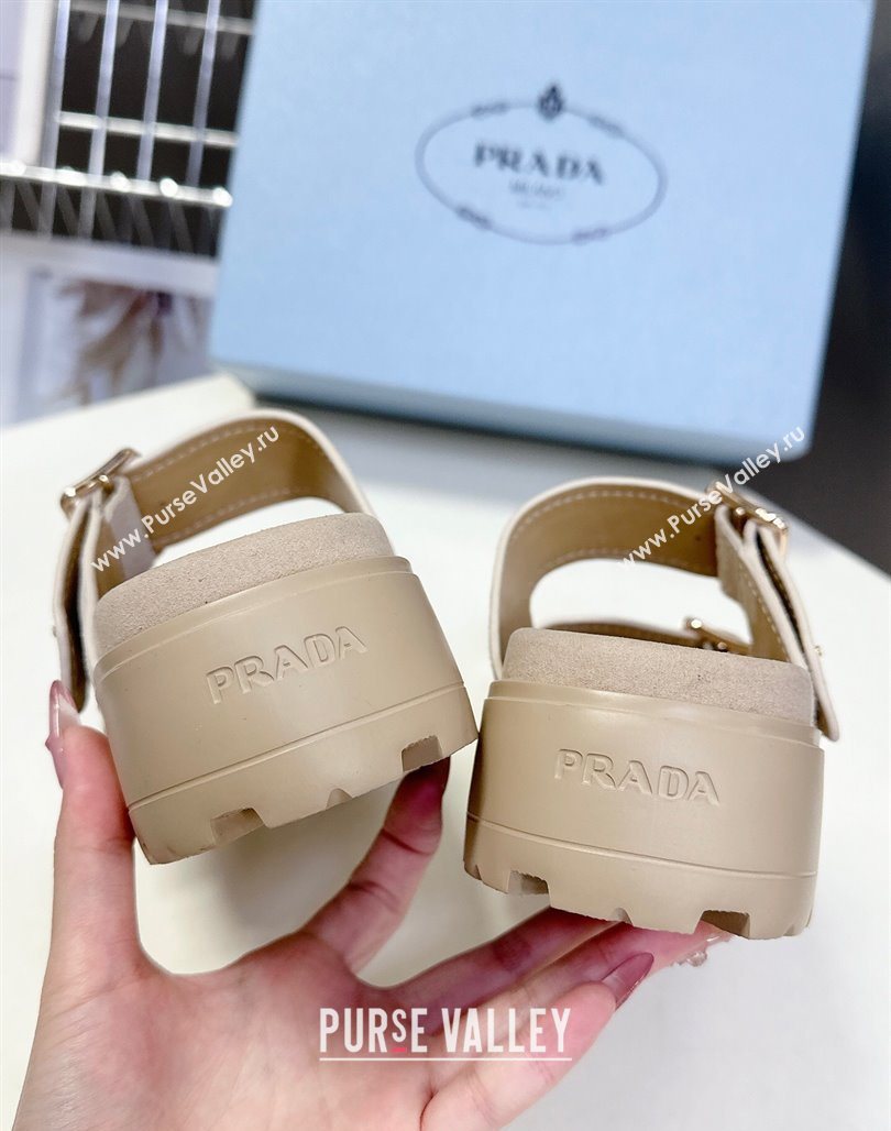 Prada Suede Platform strap slides sandal 4.5cm with buckle Light Beige 2025 1XX692 (MD-250530016)