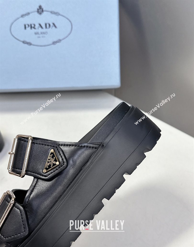 Prada Calf Leather Platform strap slides sandal 4.5cm with buckle Black 2025 1XX692 (MD-250530019)