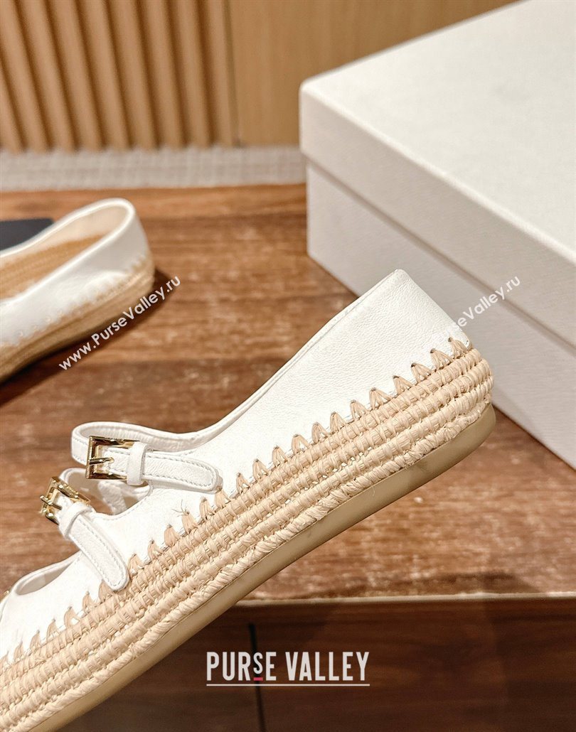 Prada Nappa leather and raffia straw ballerinas flat White 2025 1F869N (syt-250603071)