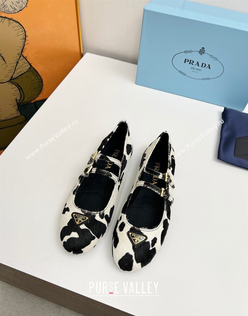 Prada Printed mohair ballerinas flat White/Black 2025 1F794N (MD-250603054)