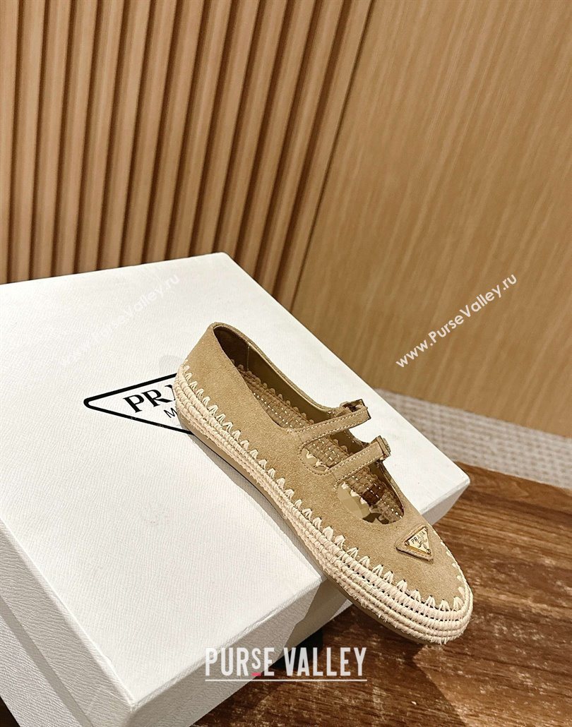 Prada Suede and raffia straw ballerinas flat Beige 2025 1F869N (syt-250603072)
